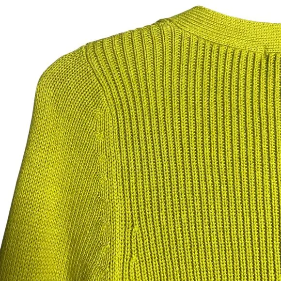 Boden Lime Green Cardigan Size 8 Chunky Knit Wood Button Cotton 3/4 sleeve Boho - Picture 8 of 10